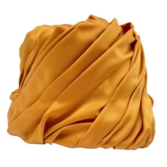 Eva Mae Modes Hat Headpiece Vtg 60s Pleated Satin Gold Box Style Formal Brooch - Picture 8 of 13